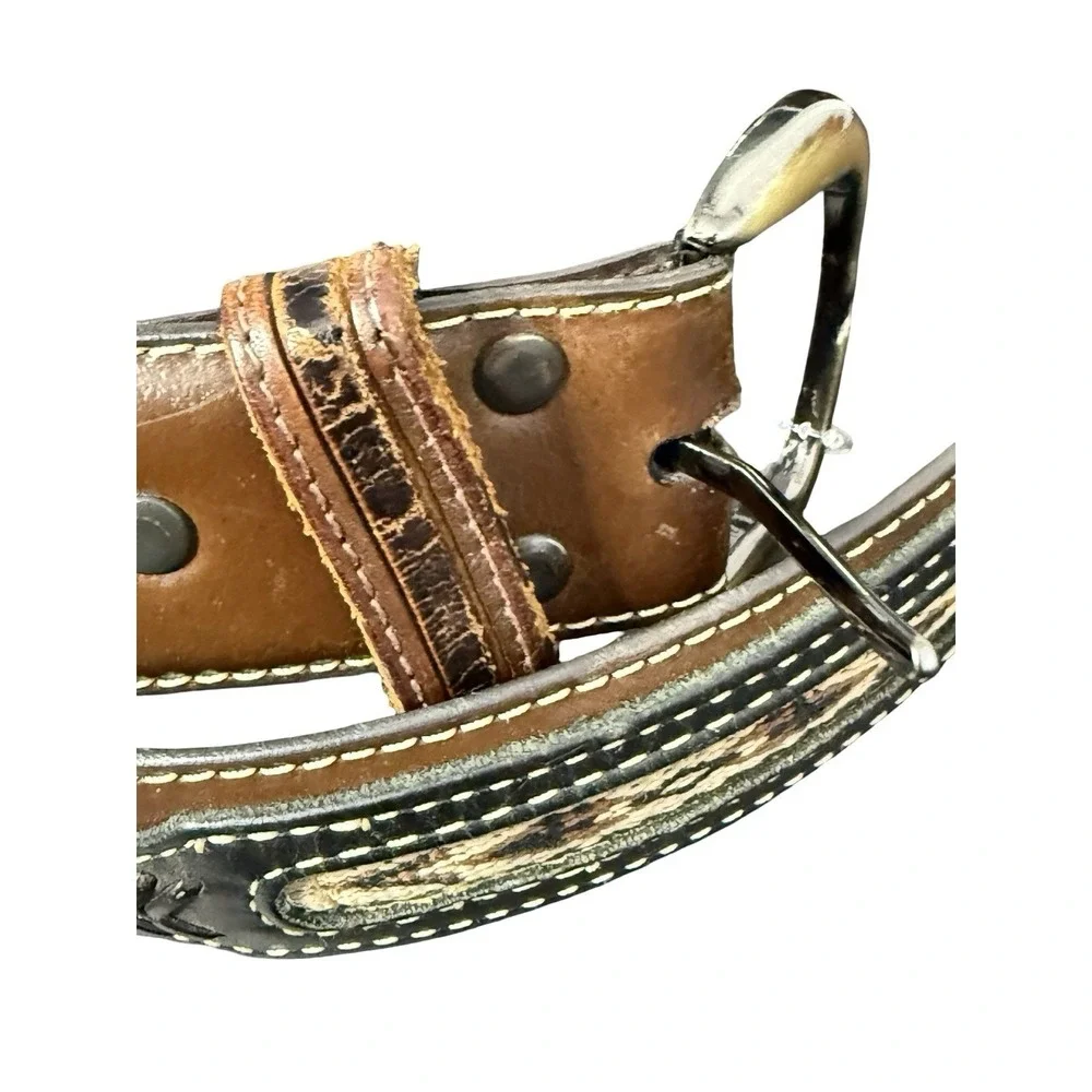 Nocona Men's Size 40‎ Brown Leather Belt Side Overlay N2476044